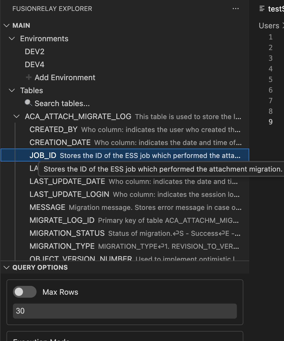 Database Explorer showing tables and views