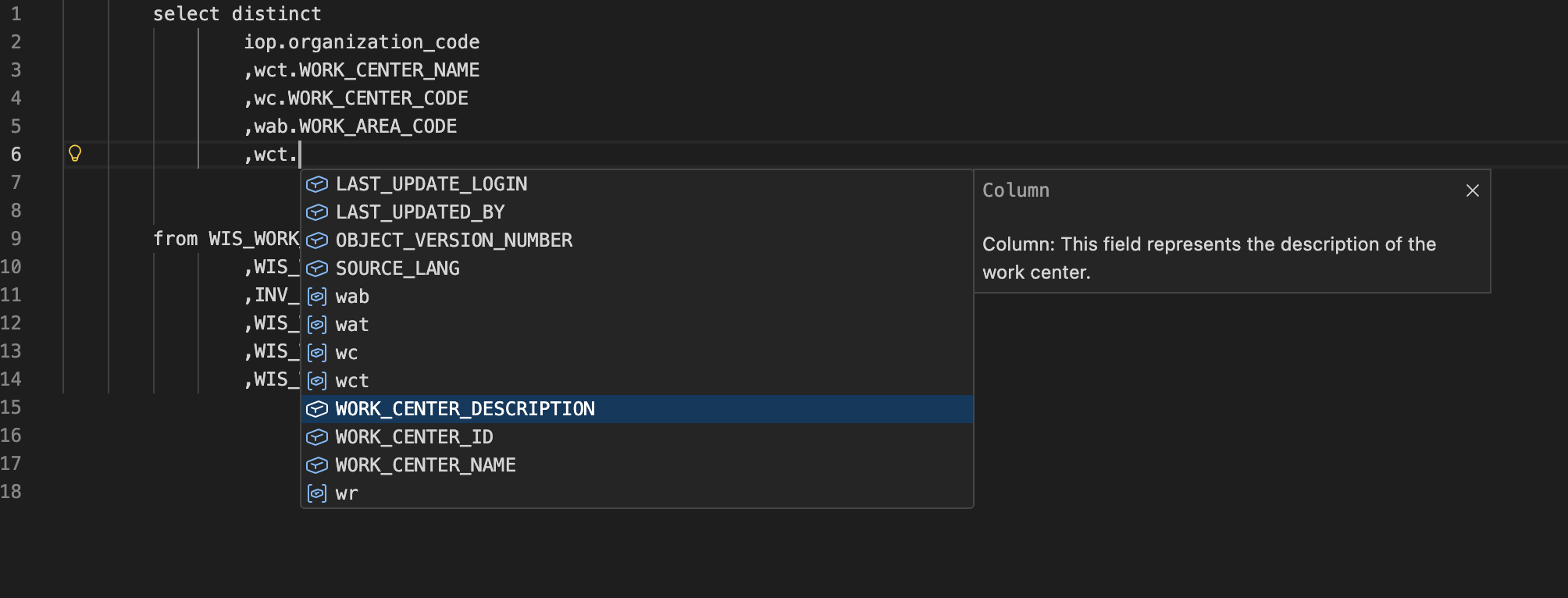 Intellisense for columns